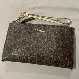 Calvin Klein Beige and Pink Monogram Pouch